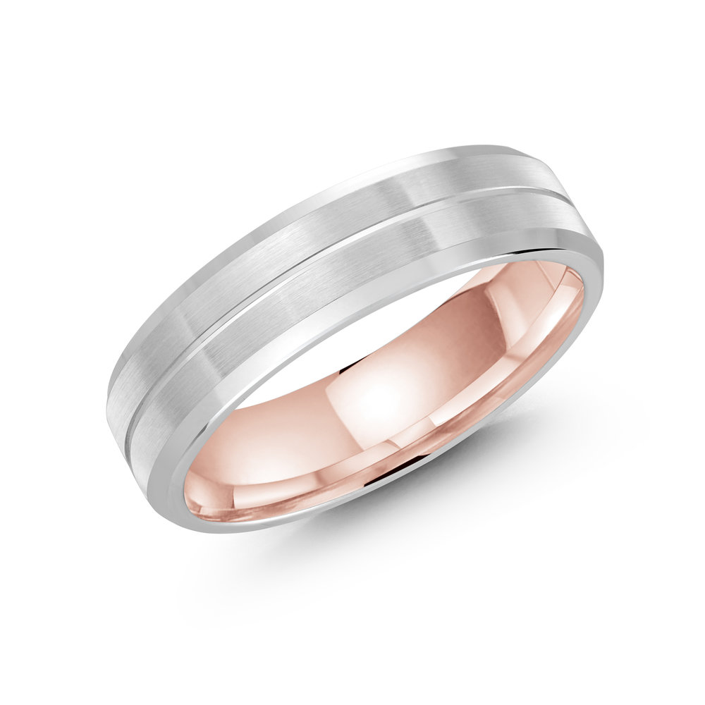 White/Pink Gold Men's Ring Size 6mm (LUX-697-6WZP)